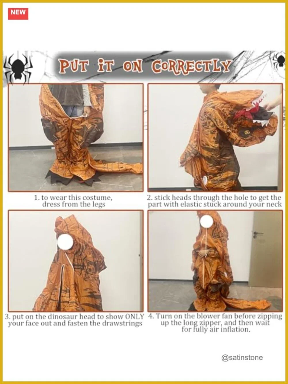 Inflatable T-Rex Dinosaur Costume for Kids Halloween Party Blow Up Dress Up